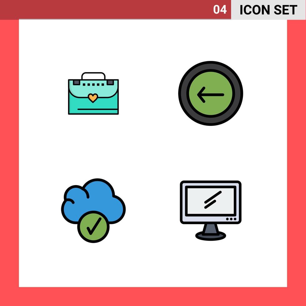 Pictogram Set of 4 Simple Filledline Flat Colors of bag data application interface monitor Editable Vector Design Elements