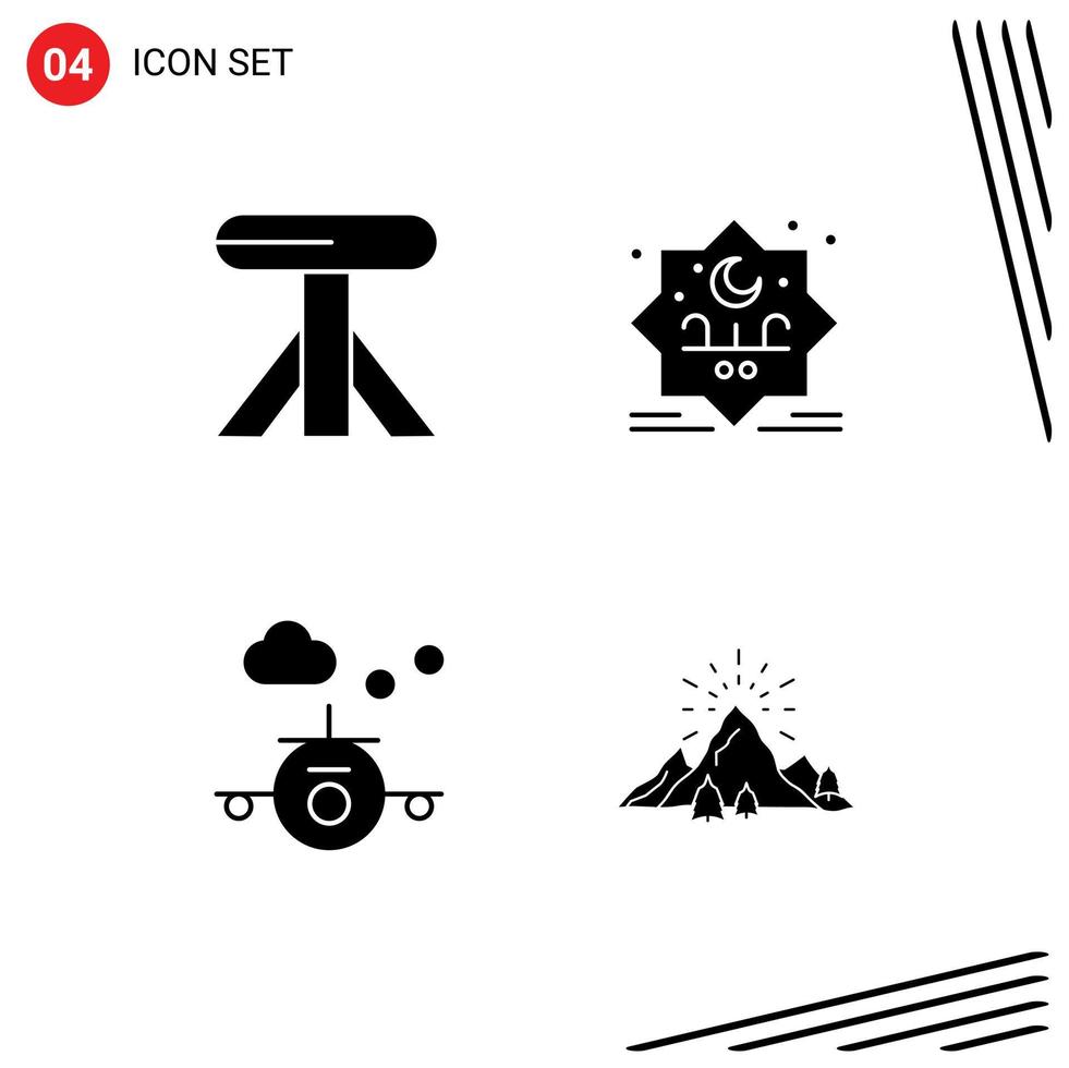 Universal Icon Symbols Group of 4 Modern Solid Glyphs of dining transportation star stamp hill Editable Vector Design Elements
