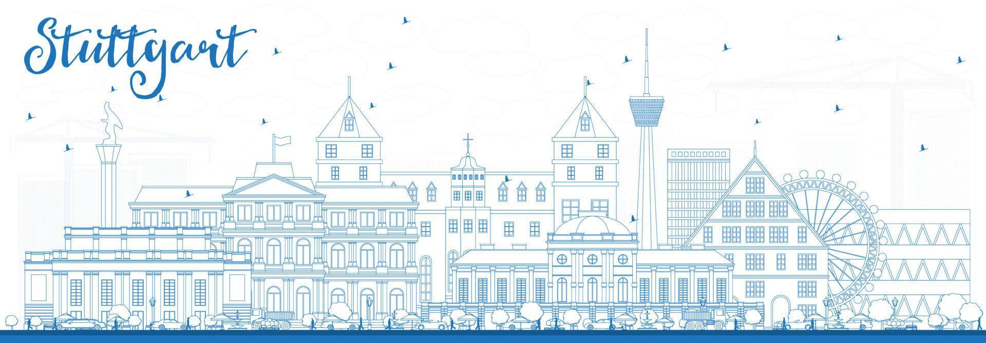 Outline Stuttgart Skyline with Blue Buildings. vector