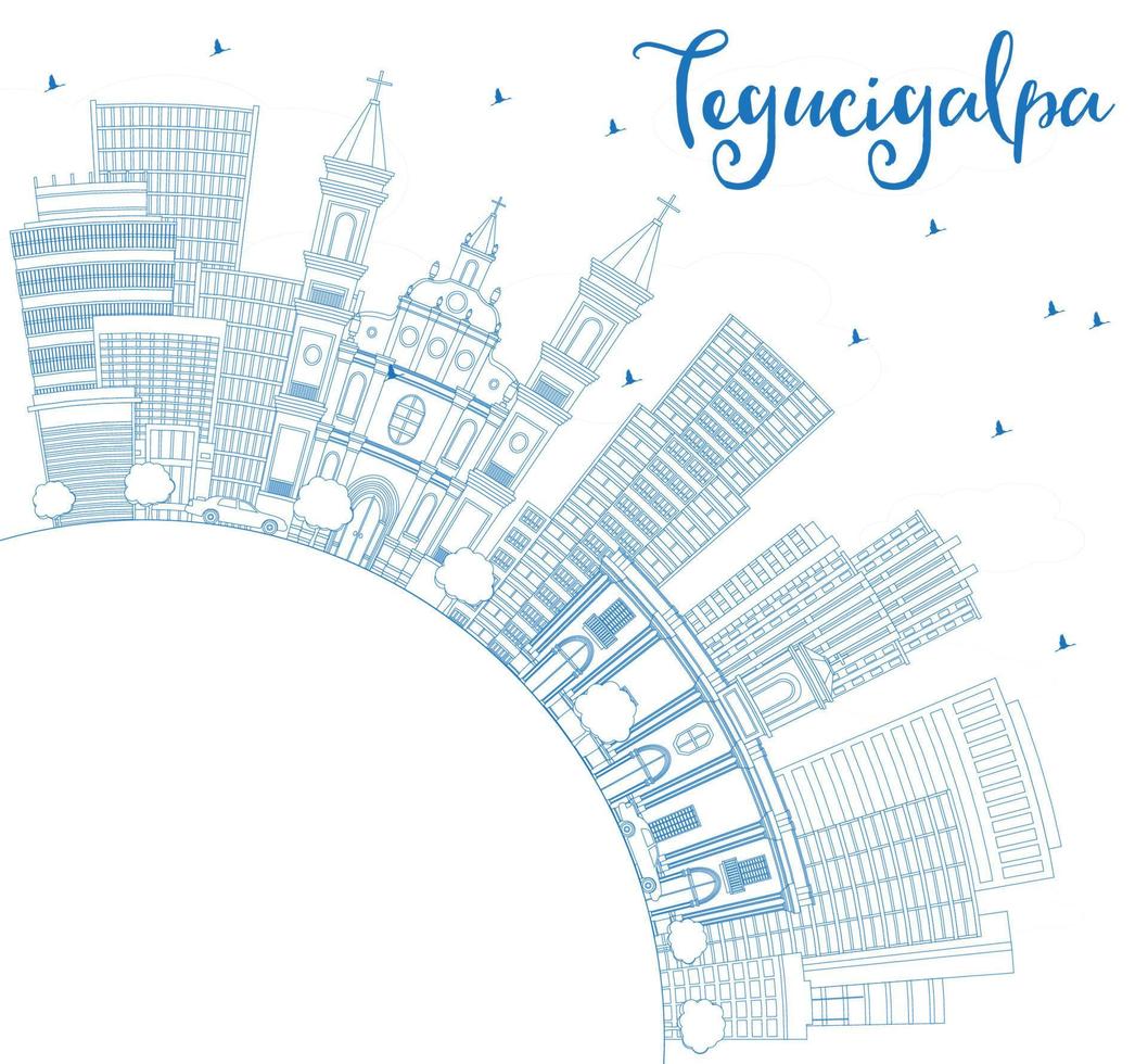 Outline Tegucigalpa Skyline with Blue Buildings and Copy Space. vector