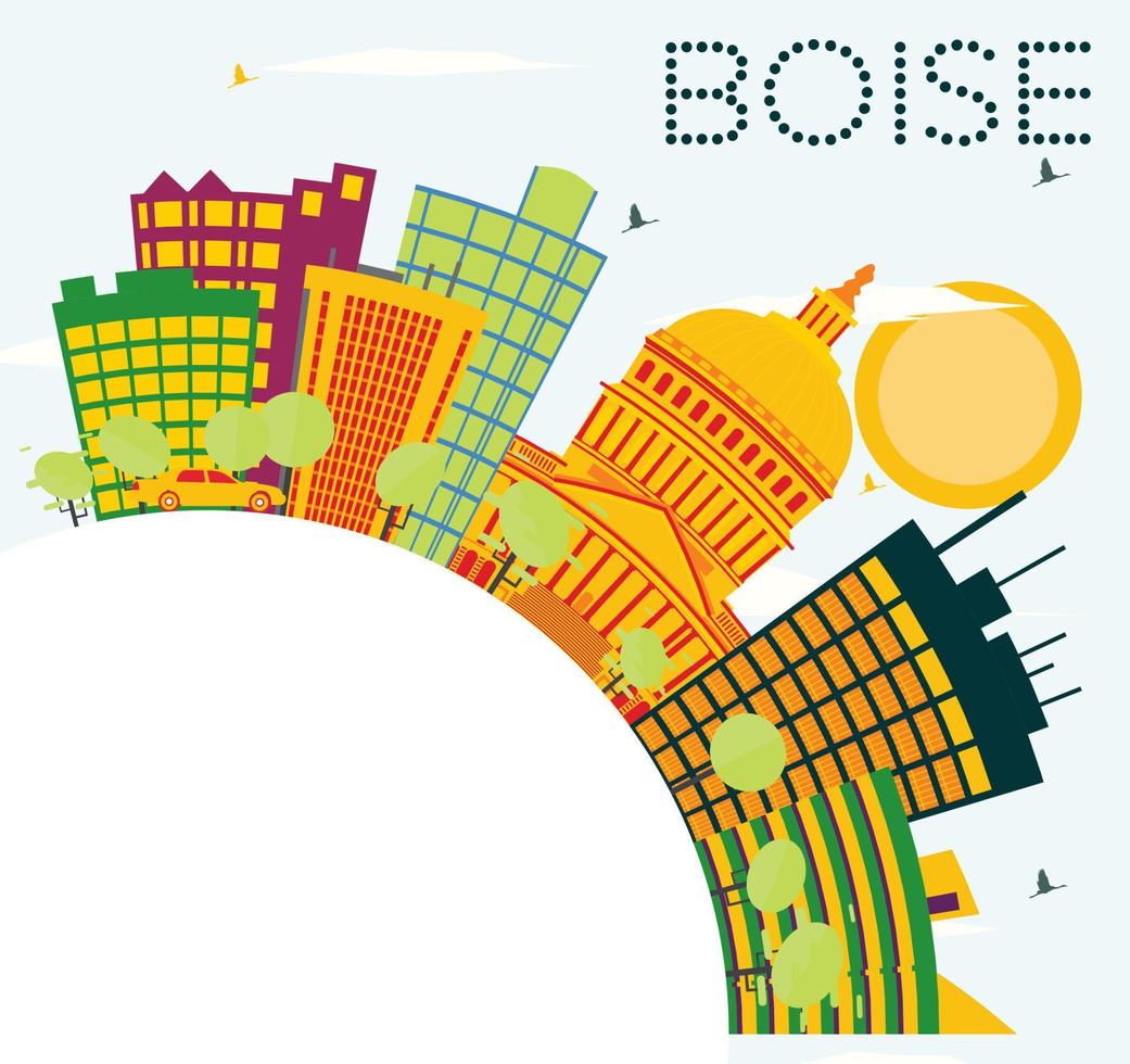 Boise USA Skyline with Color Buildings, Blue Sky and Copy Space. vector