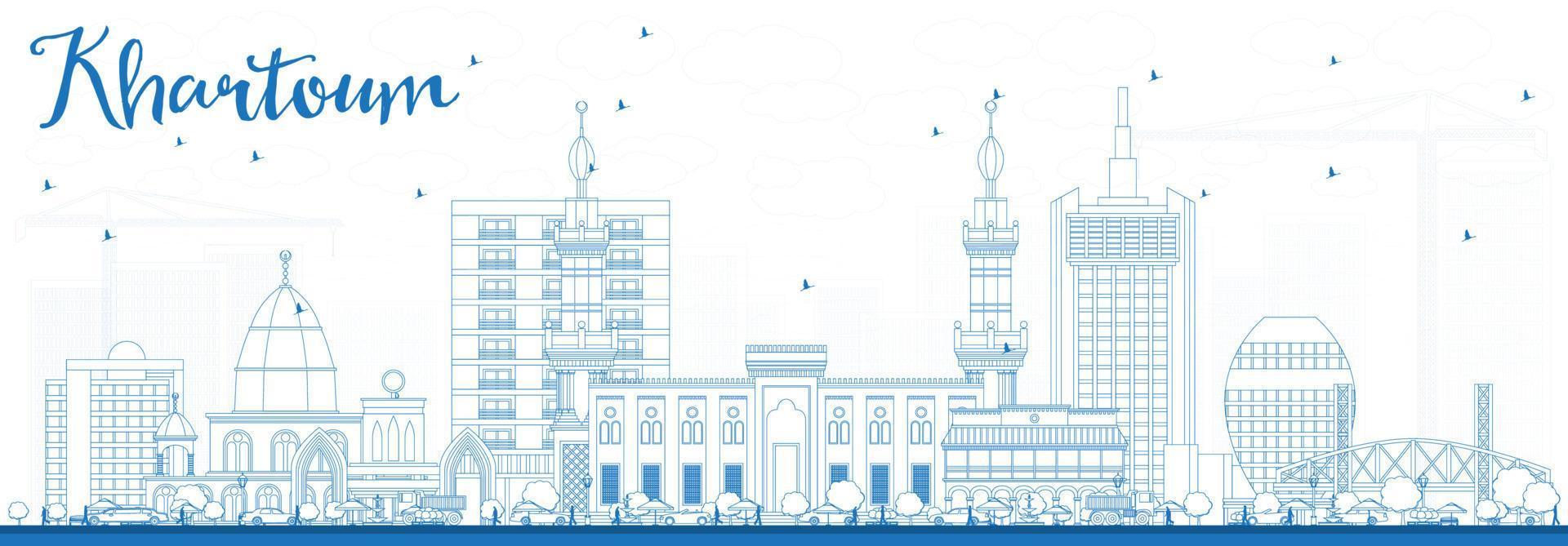 Outline Khartoum Skyline with Blue Buildings. vector