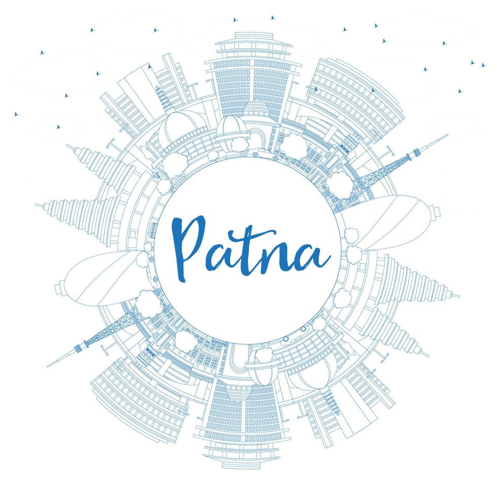 Outline Patna Skyline with Blue Buildings and Copy Space. vector