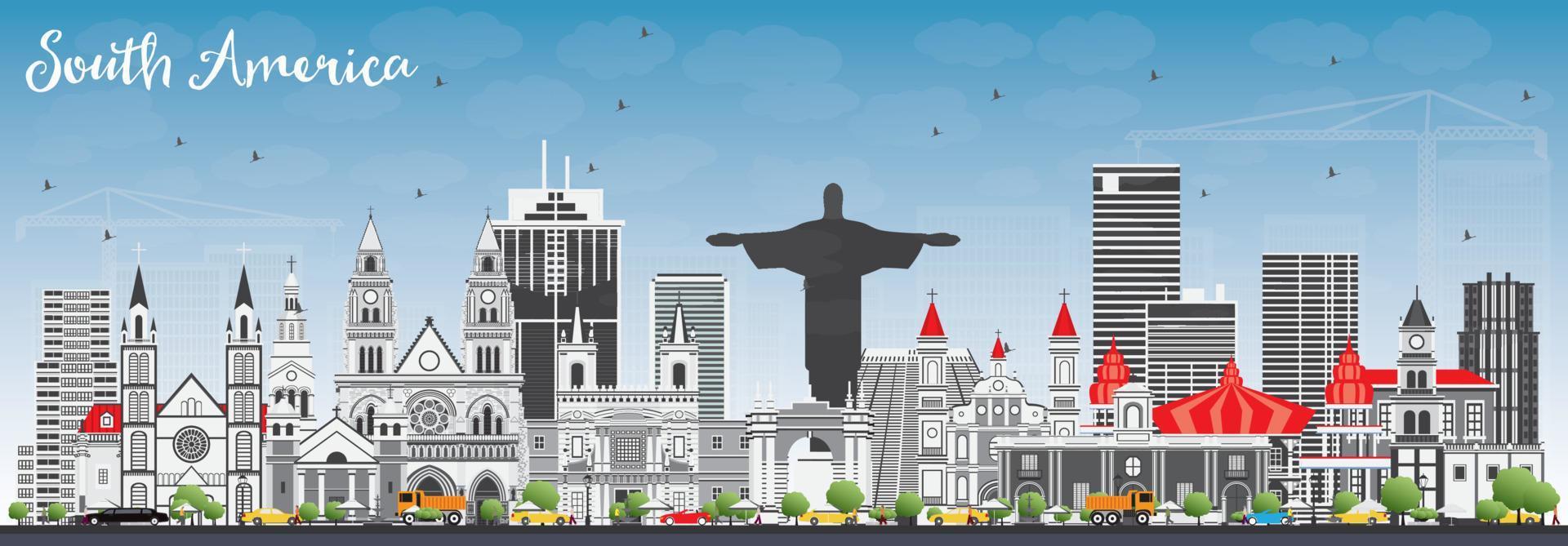 South America Skyline with Famous Landmarks. vector