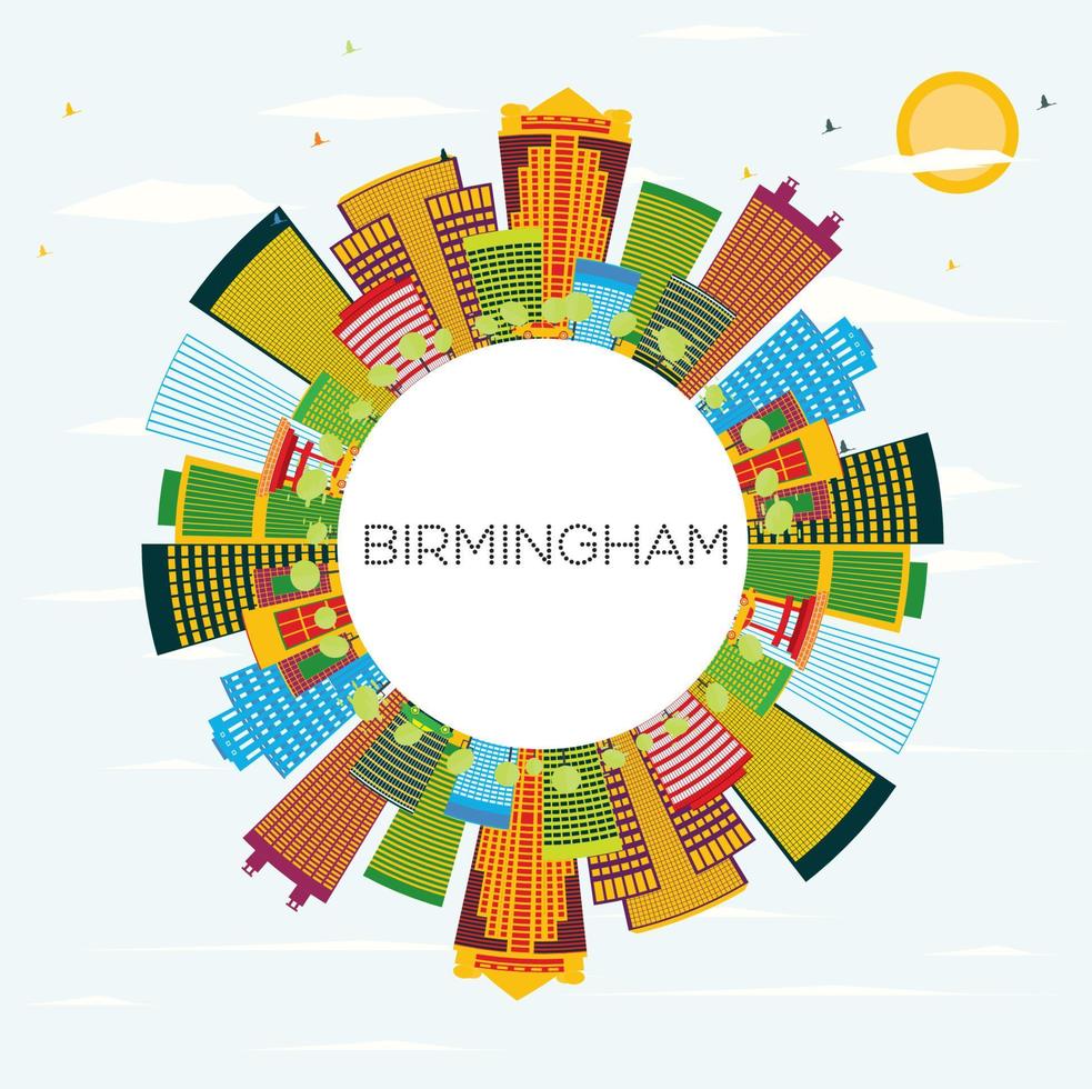 horizonte de birmingham con edificios de color, cielo azul y espacio de copia. vector