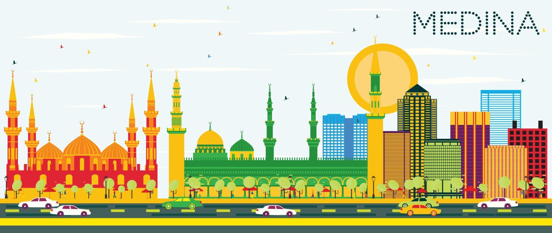 Medina Skyline with Color Buildings and Blue Sky. vector