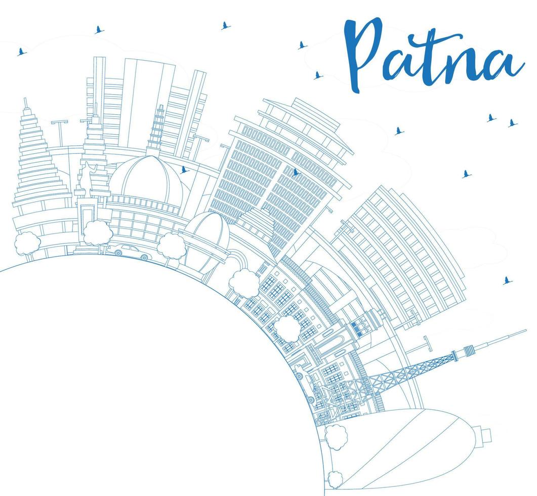 Outline Patna Skyline with Blue Buildings and Copy Space. vector