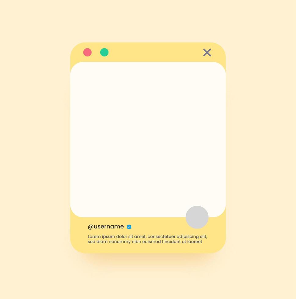 Social media post interface in solid design style. Social media feed mock up. vector