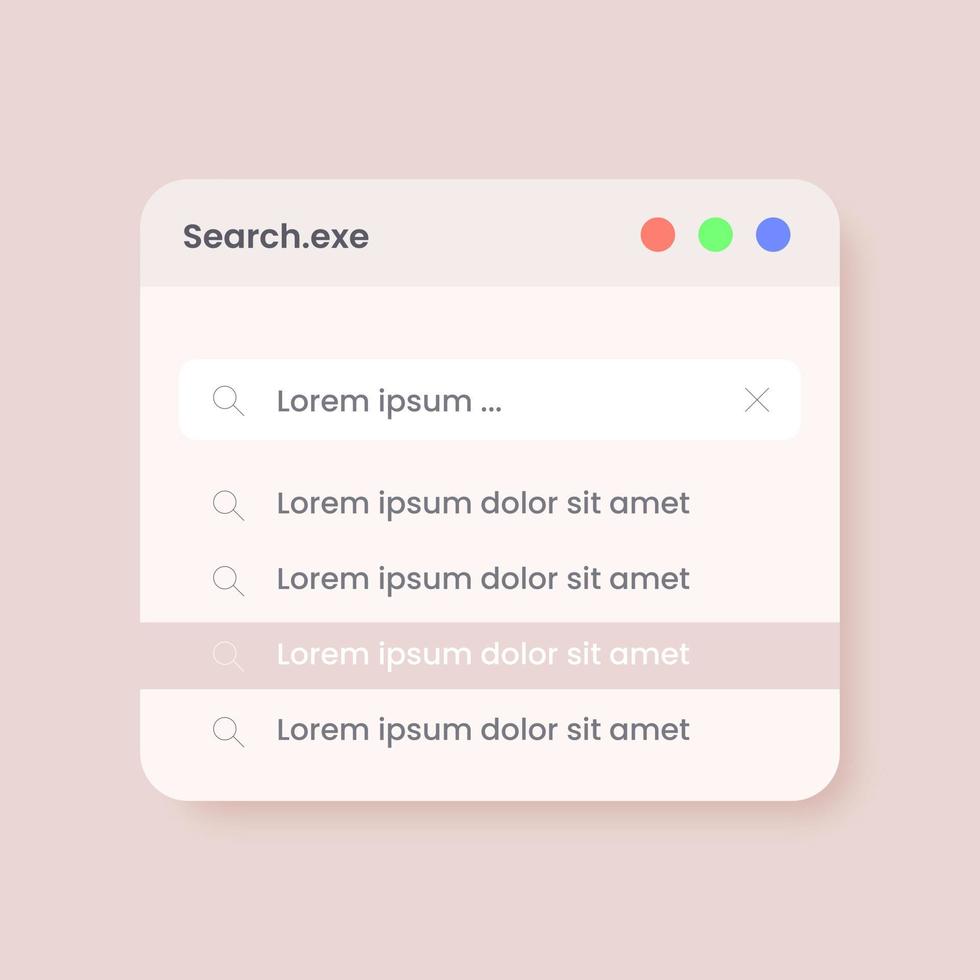 Search panel interface in solid design style. Search bar vector illustration.