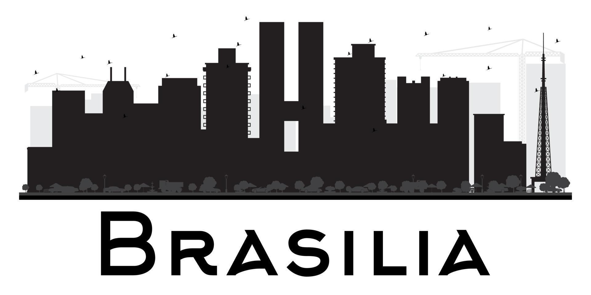 Brasilia City skyline black and white silhouette. vector