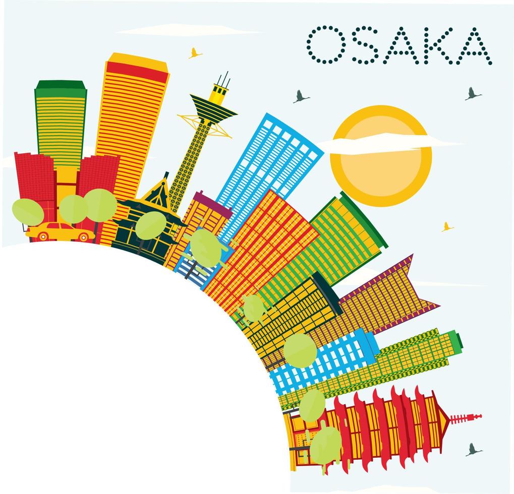 Osaka Skyline with Color Buildings, Blue Sky and Copy Space. vector