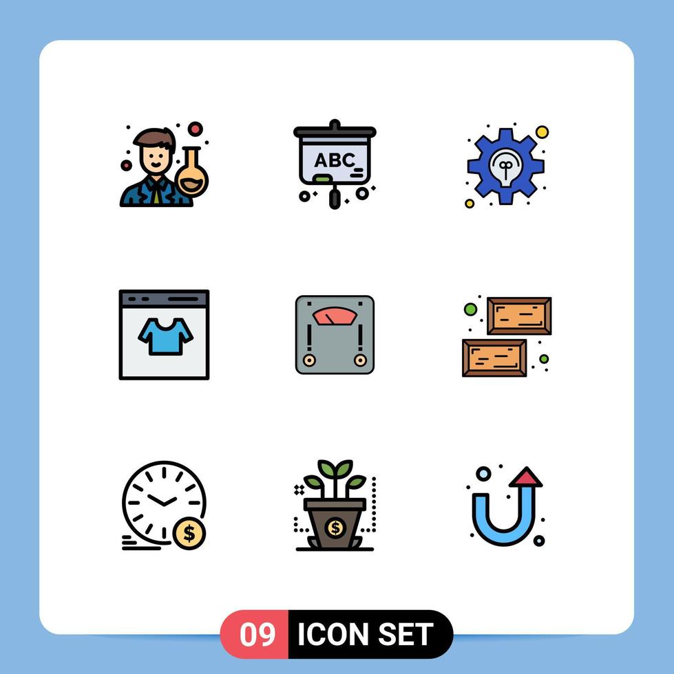 Universal Icon Symbols Group of 9 Modern Filledline Flat Colors of scale shopping idea shop credit Editable Vector Design Elements