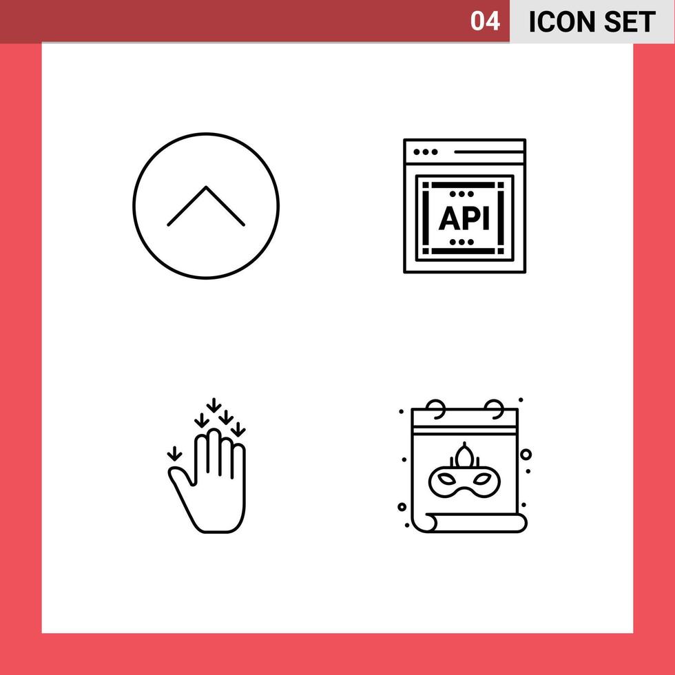 Set of 4 Modern UI Icons Symbols Signs for up hand multimedia application programmer interface down Editable Vector Design Elements