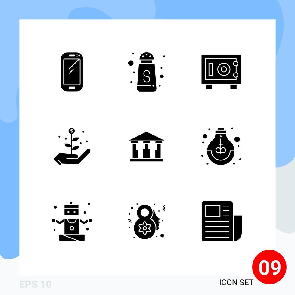 Universal Icon Symbols Group of 9 Modern Solid Glyphs of education building deposit bank investment Editable Vector Design Elements