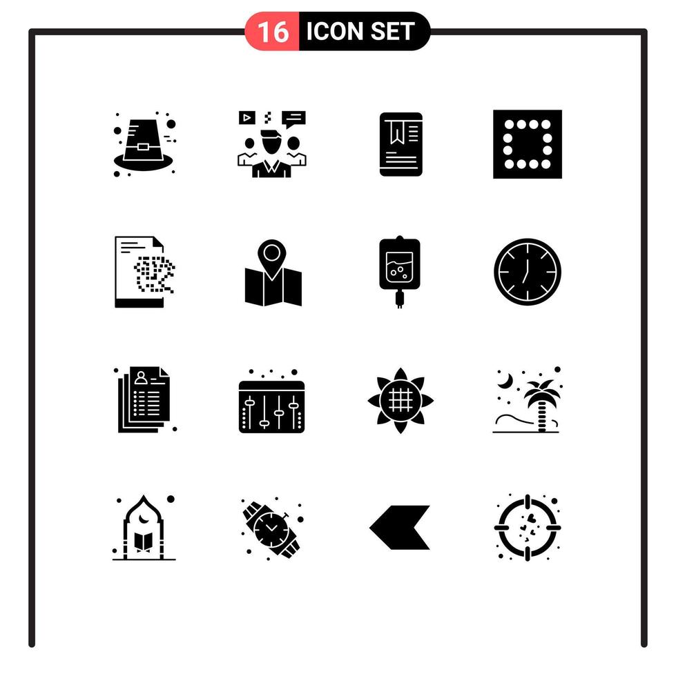 Group of 16 Solid Glyphs Signs and Symbols for location server group file layout Editable Vector Design Elements