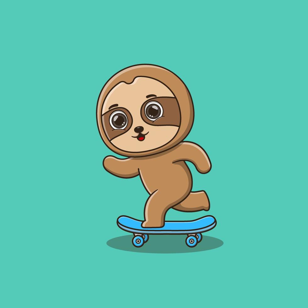 cute sloth playing skateboard cartoon vector