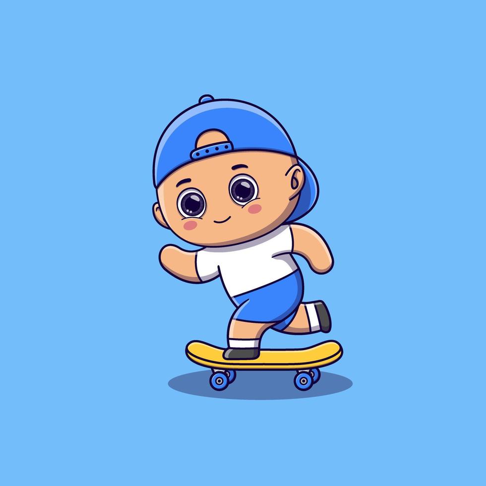 lindo, bebé, juego, patineta, caricatura vector