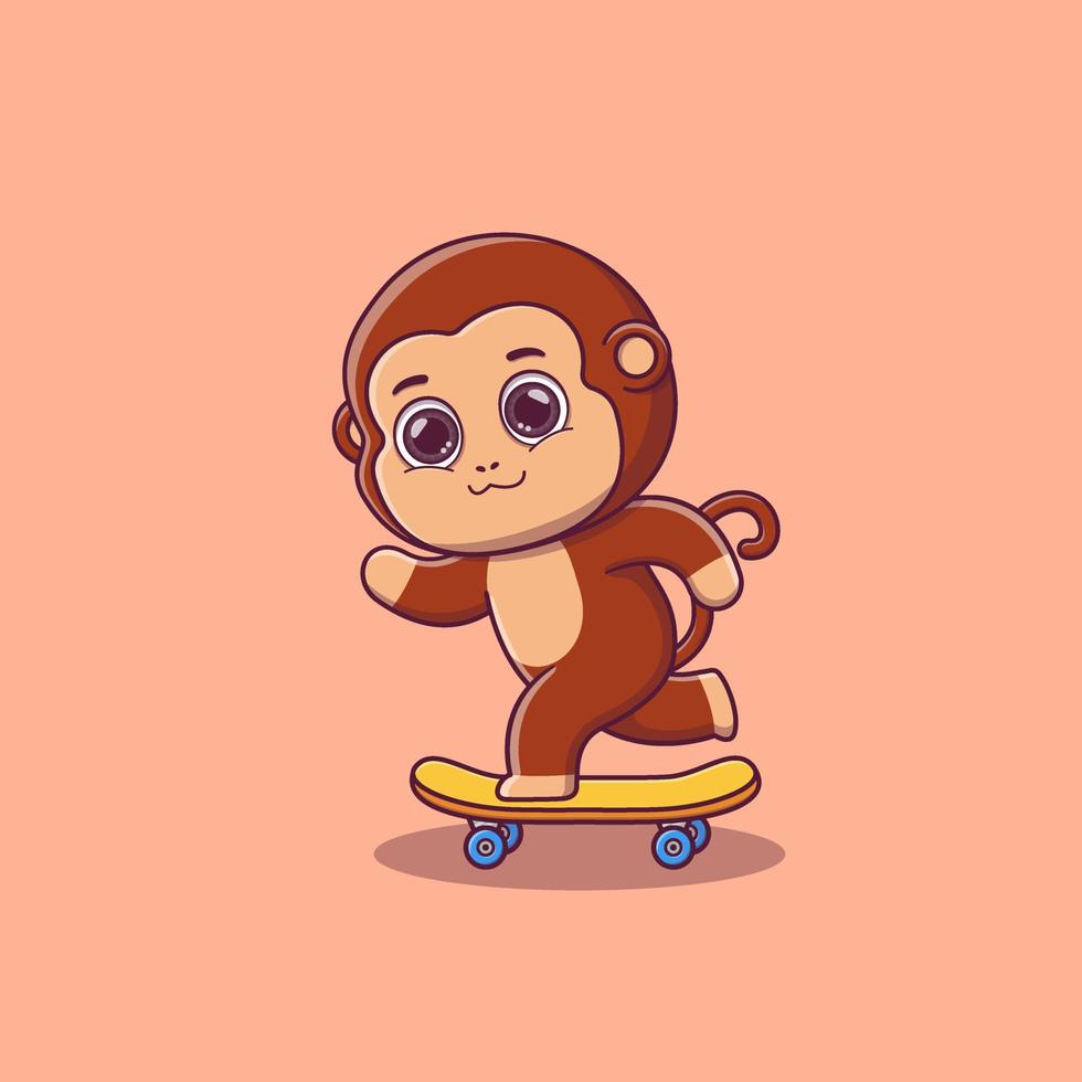 cute monkey playing skateboard cartoon vector