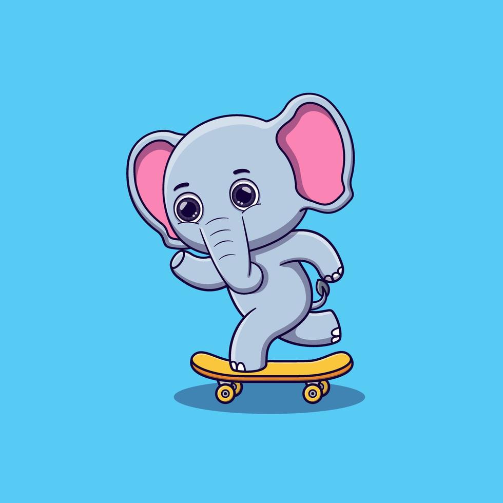 cute elephant playing skateboard cartoon vector