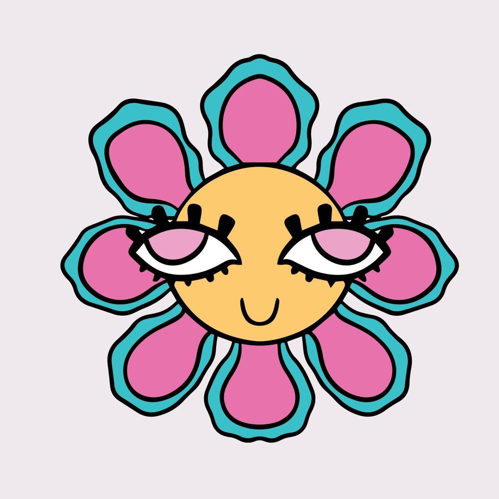Funny 00s sticker of flowers. Hand drawn cartoon y2k illustration. Nostalgia for the 2000 years vector