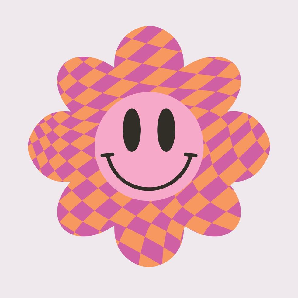 Funny 00s sticker of Groovy Flower. Hand drawn cartoon y2k illustration. Nostalgia for the 2000 years concept vector