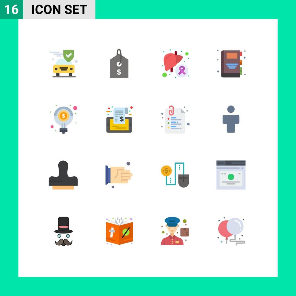 Set of 16 Vector Flat Colors on Grid for light bulb idea disease education back to school Editable Pack of Creative Vector Design Elements