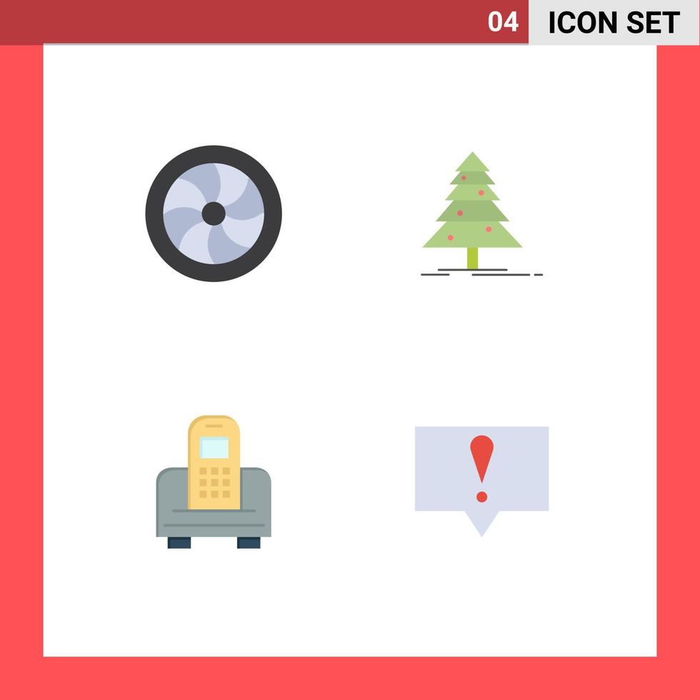 conjunto de pictogramas de 4 iconos planos simples de elementos de diseño vectorial editables de hardware de navidad de rueda móvil de automóvil vector