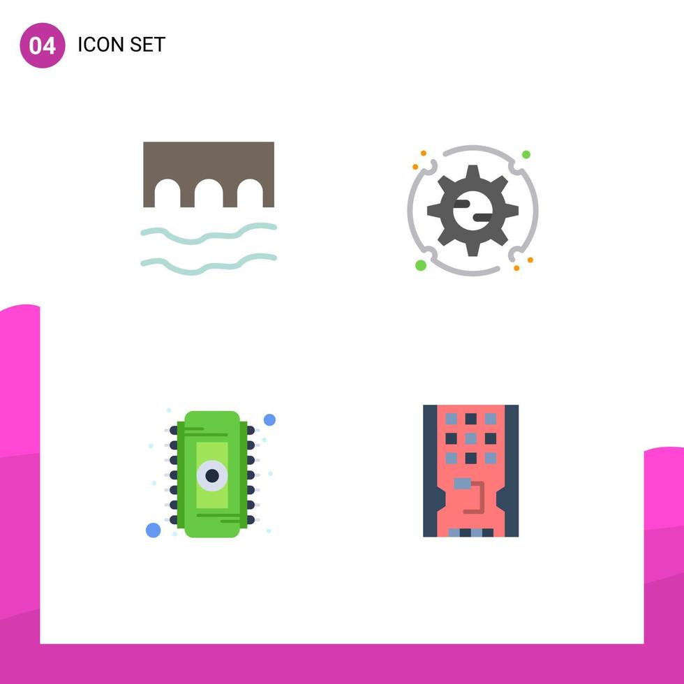 Modern Set of 4 Flat Icons and symbols such as bridge chip monument setting memory Editable Vector Design Elements