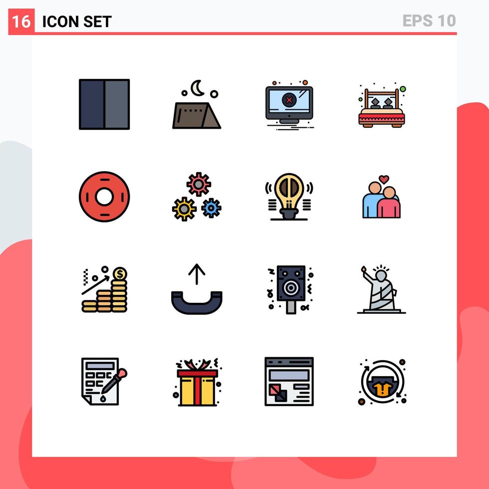 16 Universal Flat Color Filled Line Signs Symbols of cosmos rest alert interior bed Editable Creative Vector Design Elements