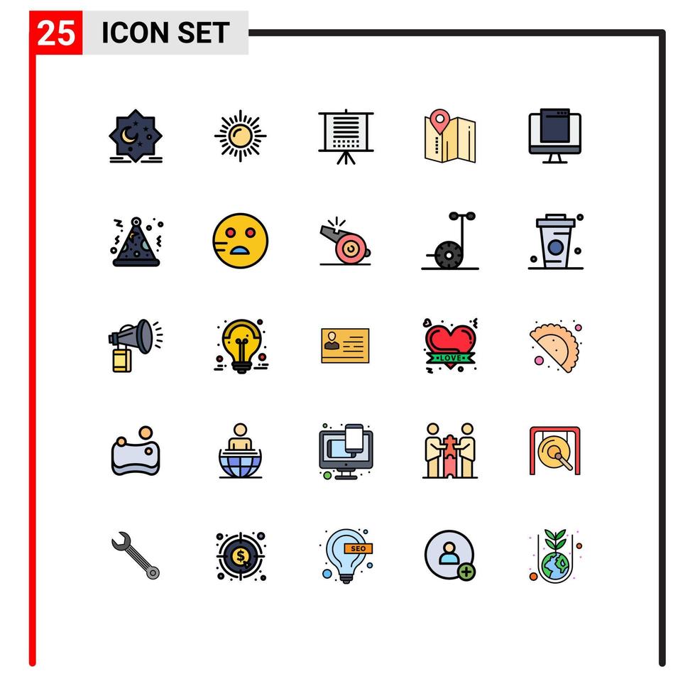 25 iconos creativos, signos y símbolos modernos del monitor, ubicación del pin del tablero del hotel, elementos de diseño vectorial editables vector