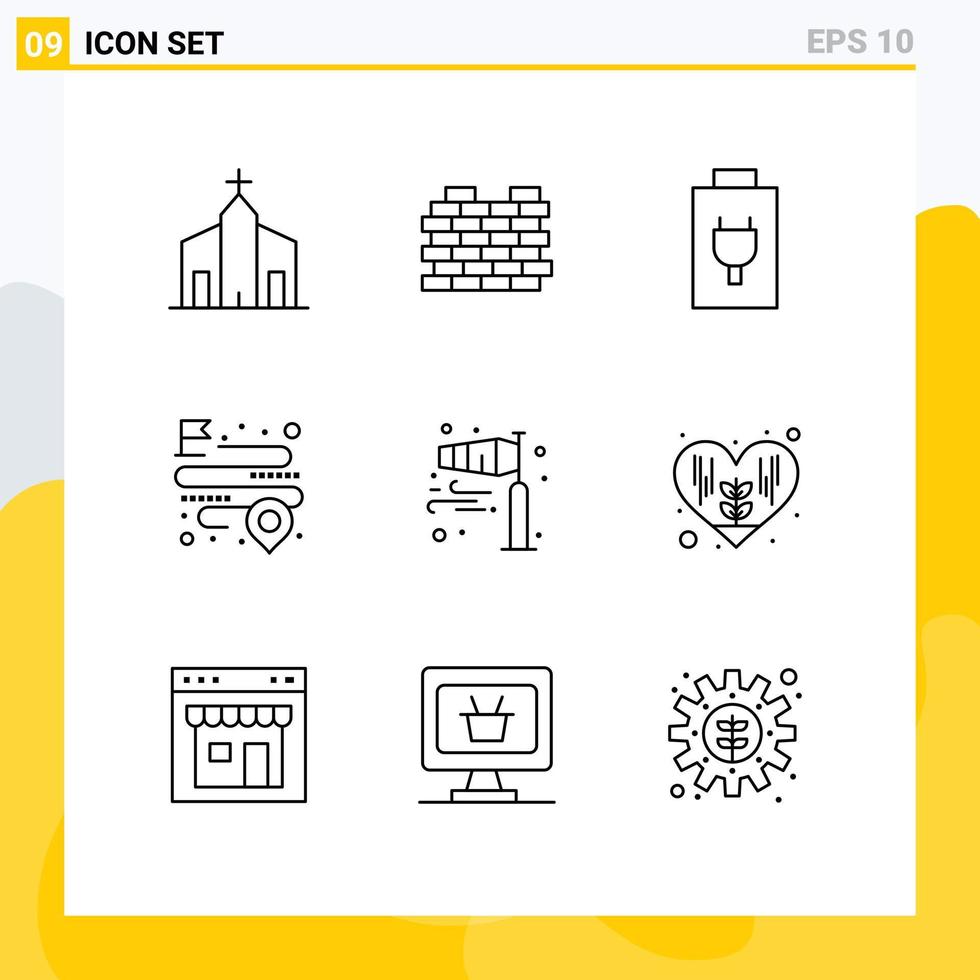 User Interface Pack of 9 Basic Outlines of direction route security map distance Editable Vector Design Elements