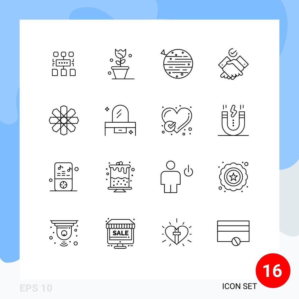 Set of 16 Vector Outlines on Grid for design work moon themes earth Editable Vector Design Elements