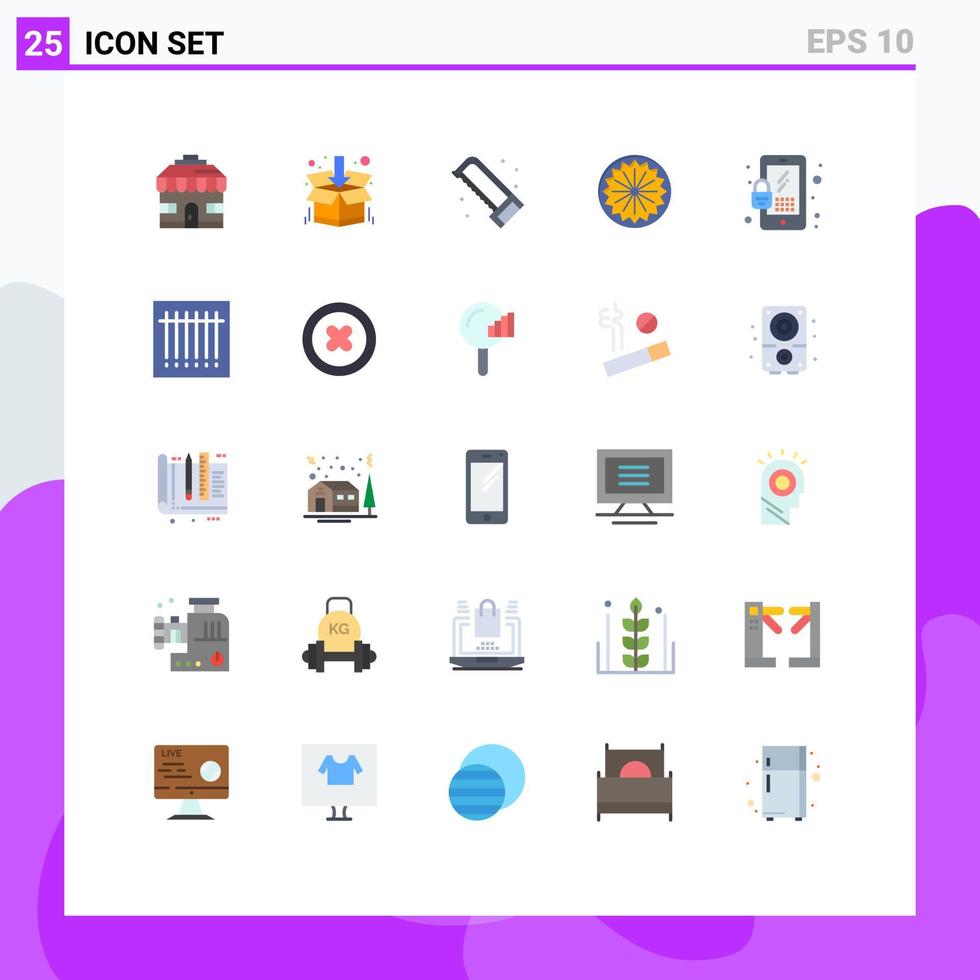 25 Universal Flat Color Signs Symbols of security lock plumber day flag Editable Vector Design Elements