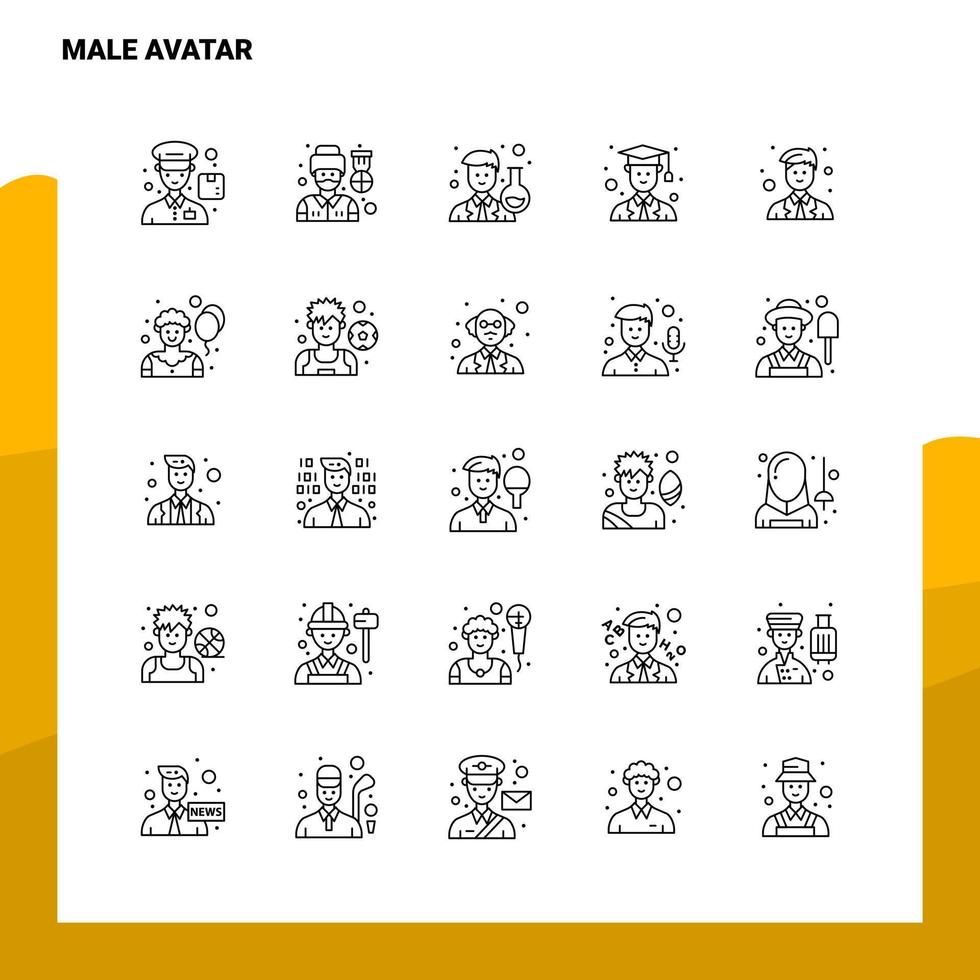 Set of Male Avatar Line Icon set 25 Icons Vector Minimalism Style Design Black Icons Set Linear pictogram pack