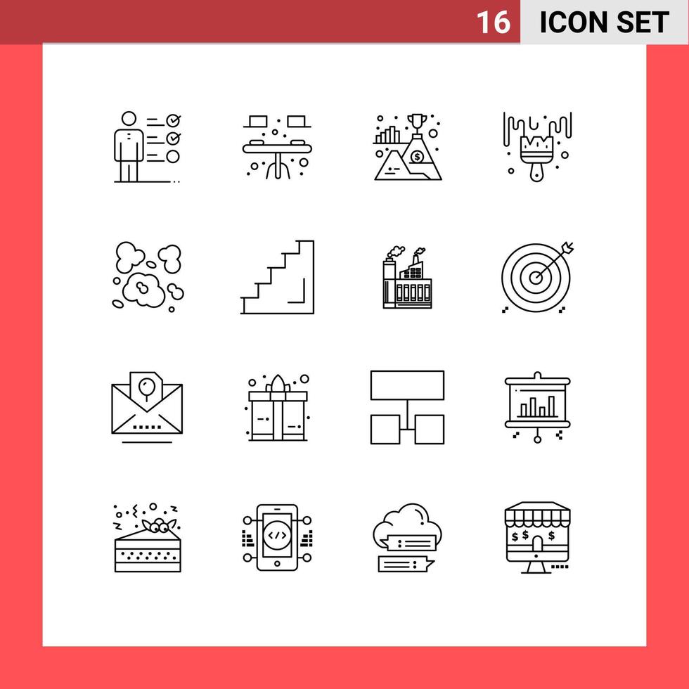 16 User Interface Outline Pack of modern Signs and Symbols of dust hobby flag hobbies brush Editable Vector Design Elements