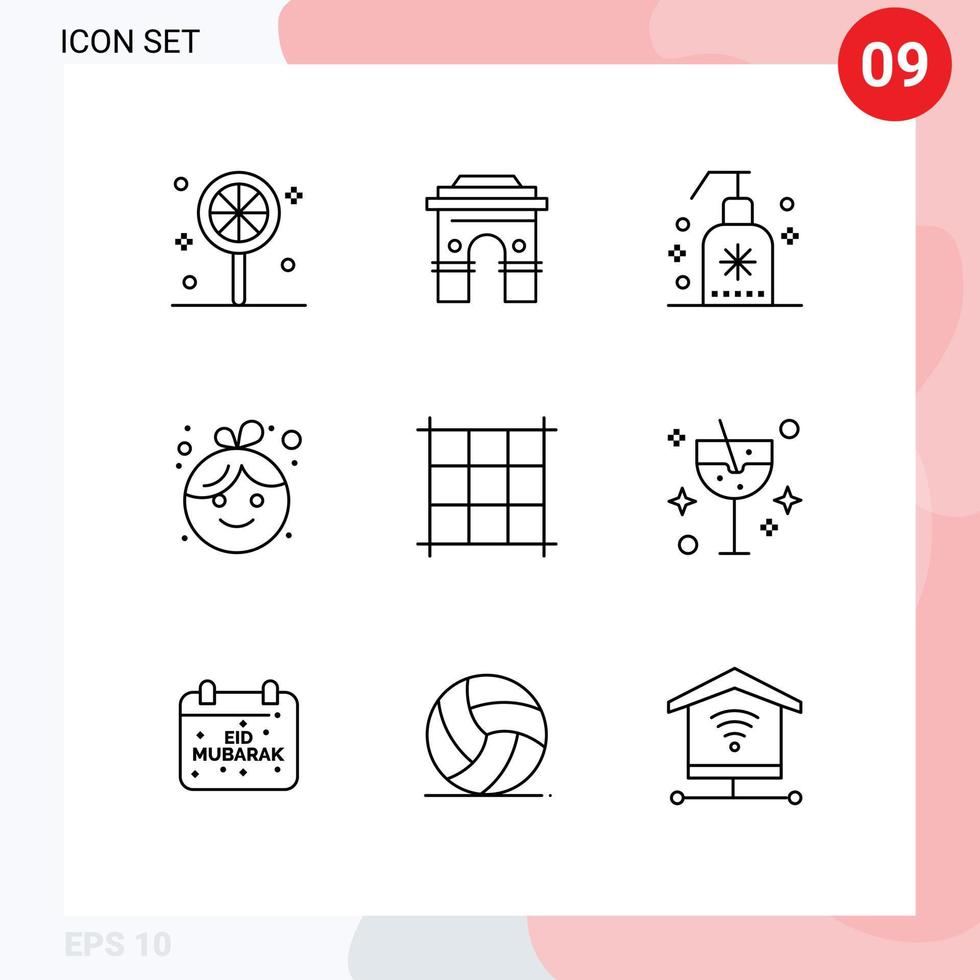 Pictogram Set of 9 Simple Outlines of new child srilanka baby soap Editable Vector Design Elements