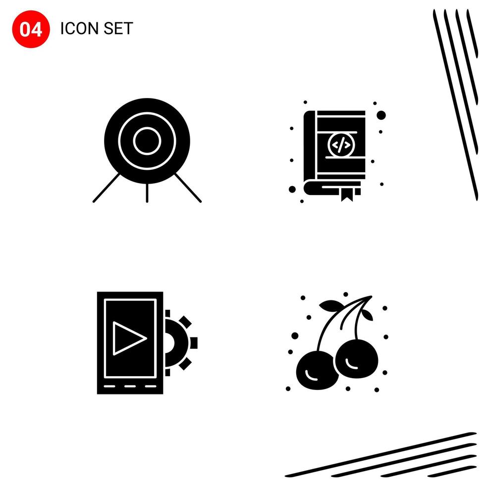 Collection of 4 Vector Icons in solid style Pixle Perfect Glyph Symbols for Web and Mobile Solid Icon Signs on White Background 4 Icons