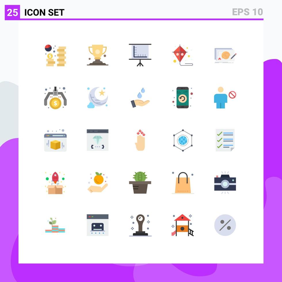 Group of 25 Modern Flat Colors Set for new level trophy kite entertainment Editable Vector Design Elements