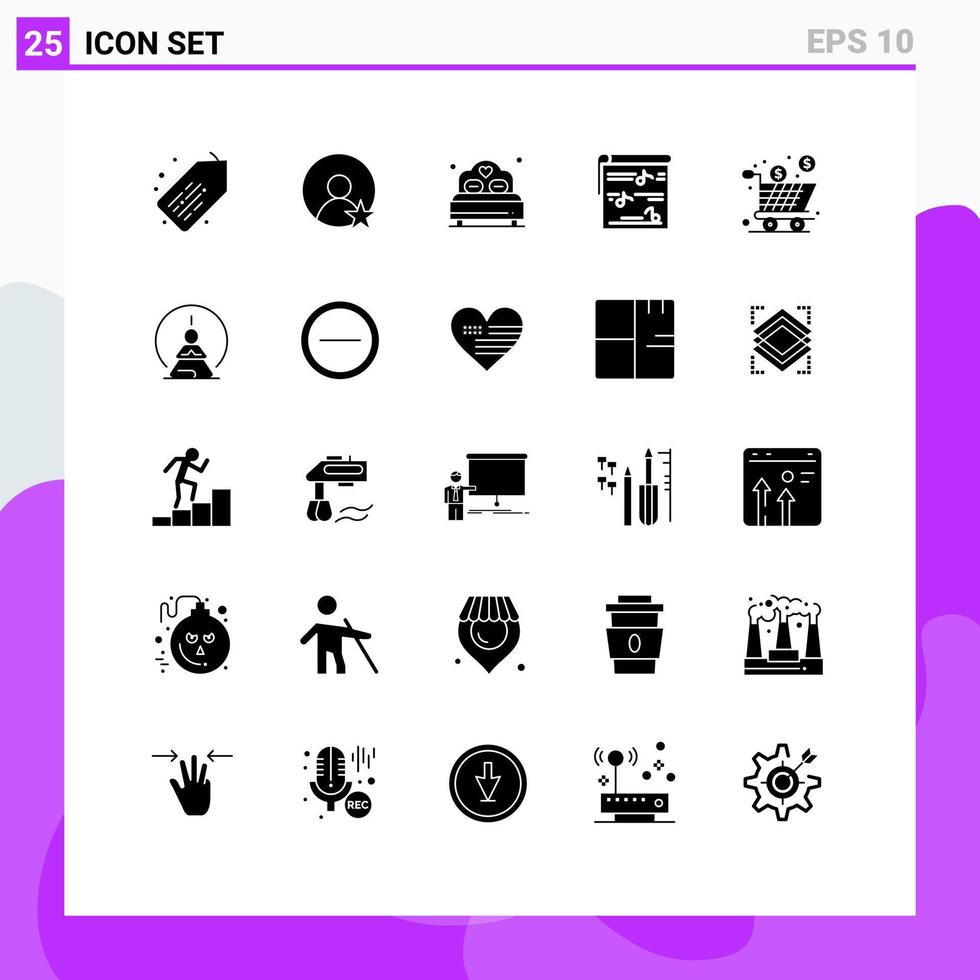 25 iconos creativos signos y símbolos modernos de elementos de diseño vectorial editables de música de video de corazón de caja completa vector