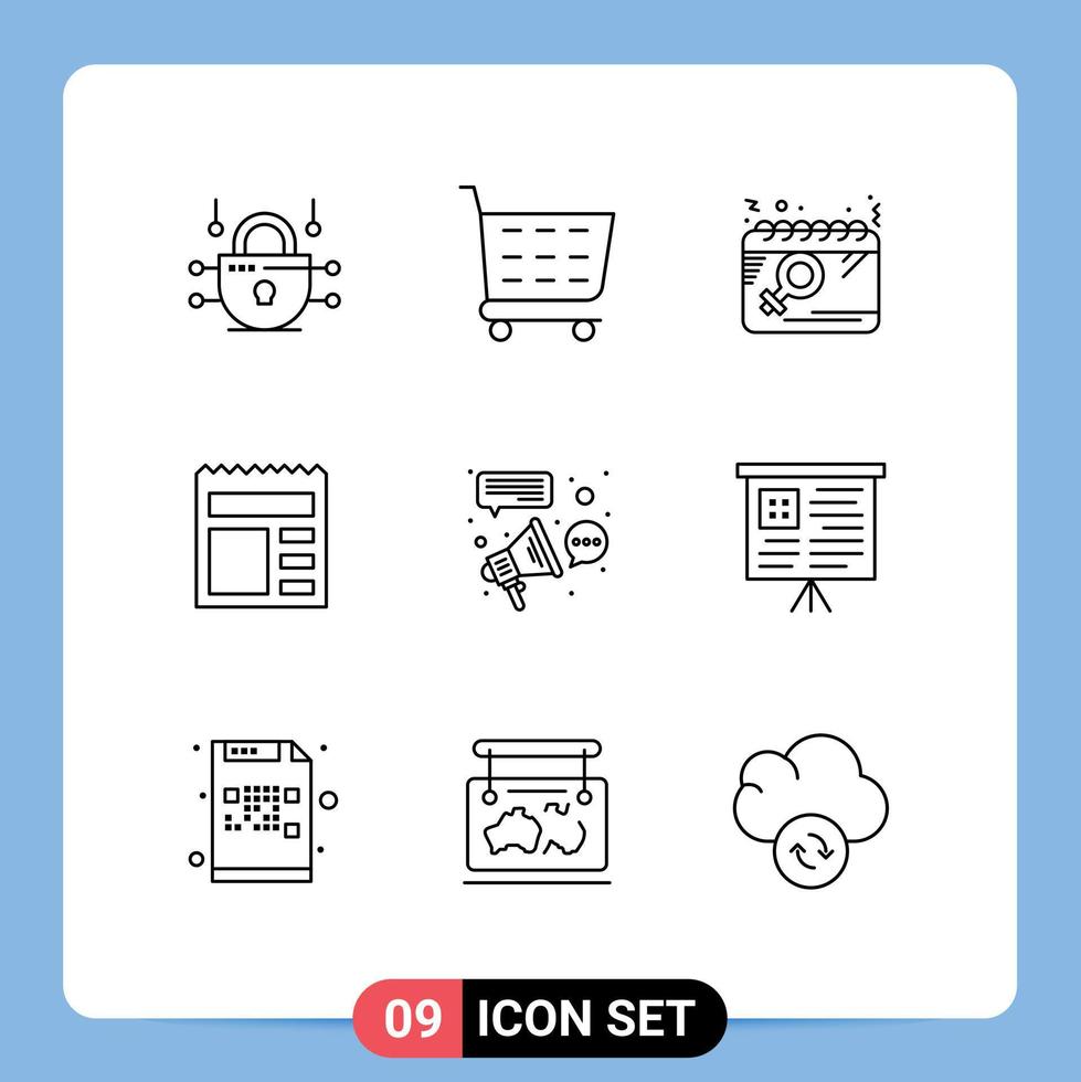 Set of 9 Commercial Outlines pack for buzz advertising plan bank basic Editable Vector Design Elements