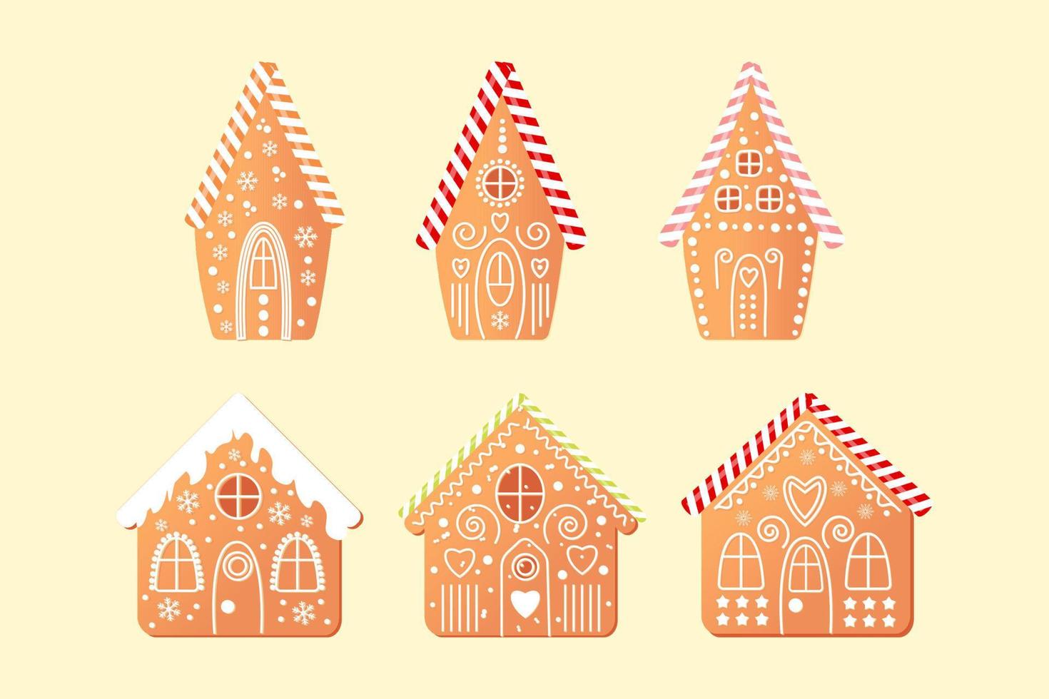 conjunto de casas de panadería. pan de jengibre de navidad. galletas en forma de casitas con adornos de dulces. vector