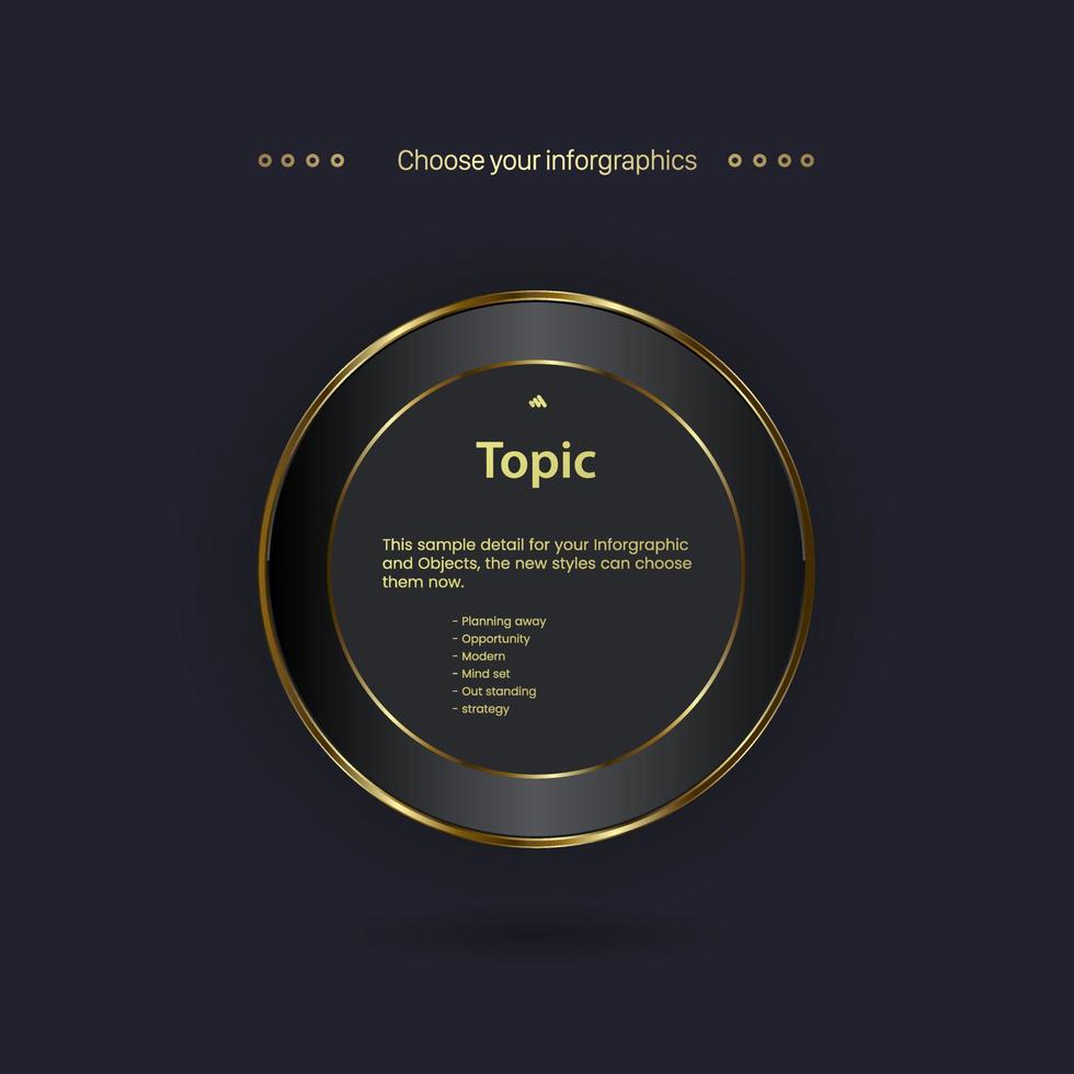 Premium infographicgold button, banner, option box design, a modern style of dark infographic on a dark background with One golden circle Vector design.