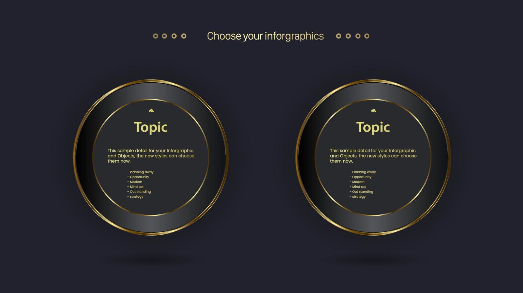 group of two infographic banners, buttons, workflow, levels concept, infographiic gold and Premium style of dark infographic on a dark background. vector