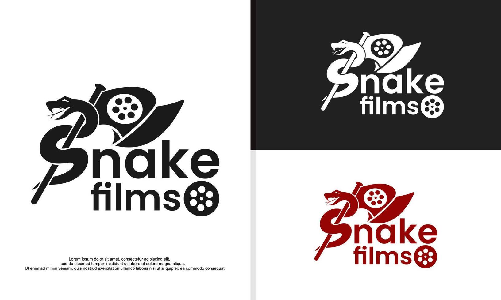 carrete de película con logo de serpiente, diseño de logo de producción de cine. vector