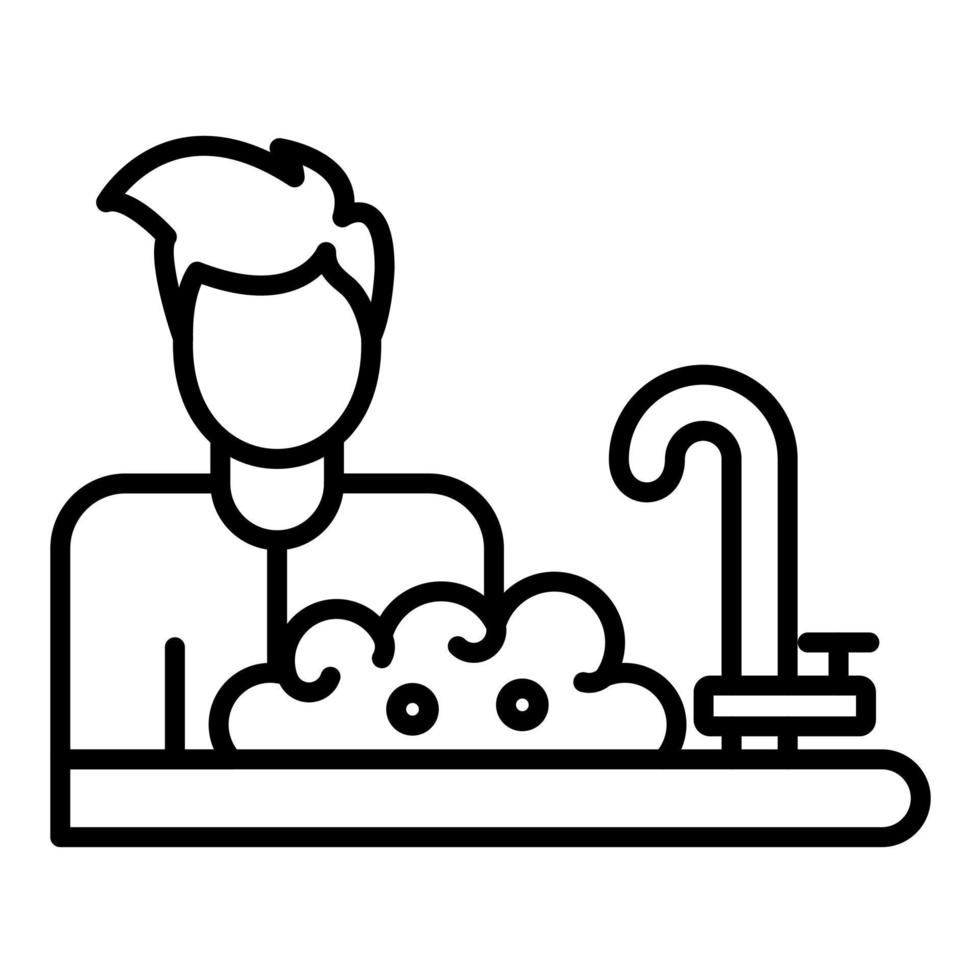 Man Washing Dishes Line Icon vector