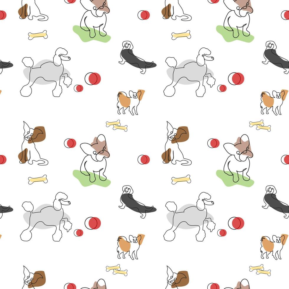 Seamless vector pattern with cute hand drawn dogs.
