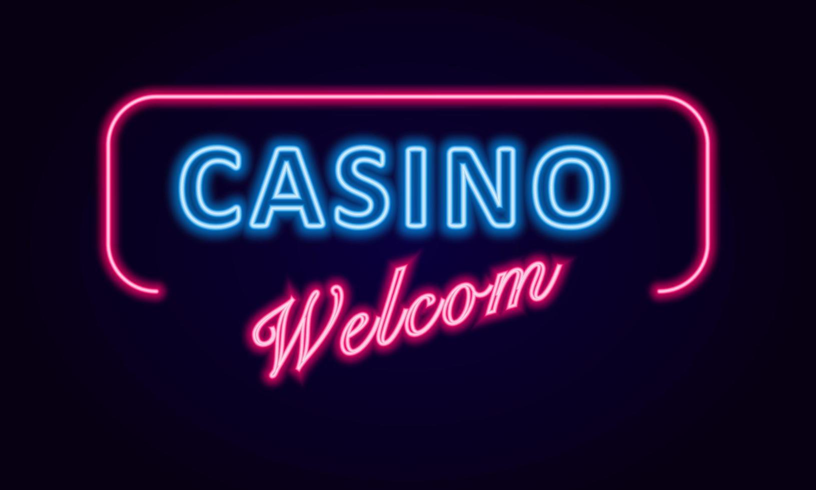 logotipo de casino en estilo neón. plantilla de diseño letrero de neón, pancarta de luz, cartelera, publicidad de juegos de azar con luz brillante, casino, póquer. ilustración vector