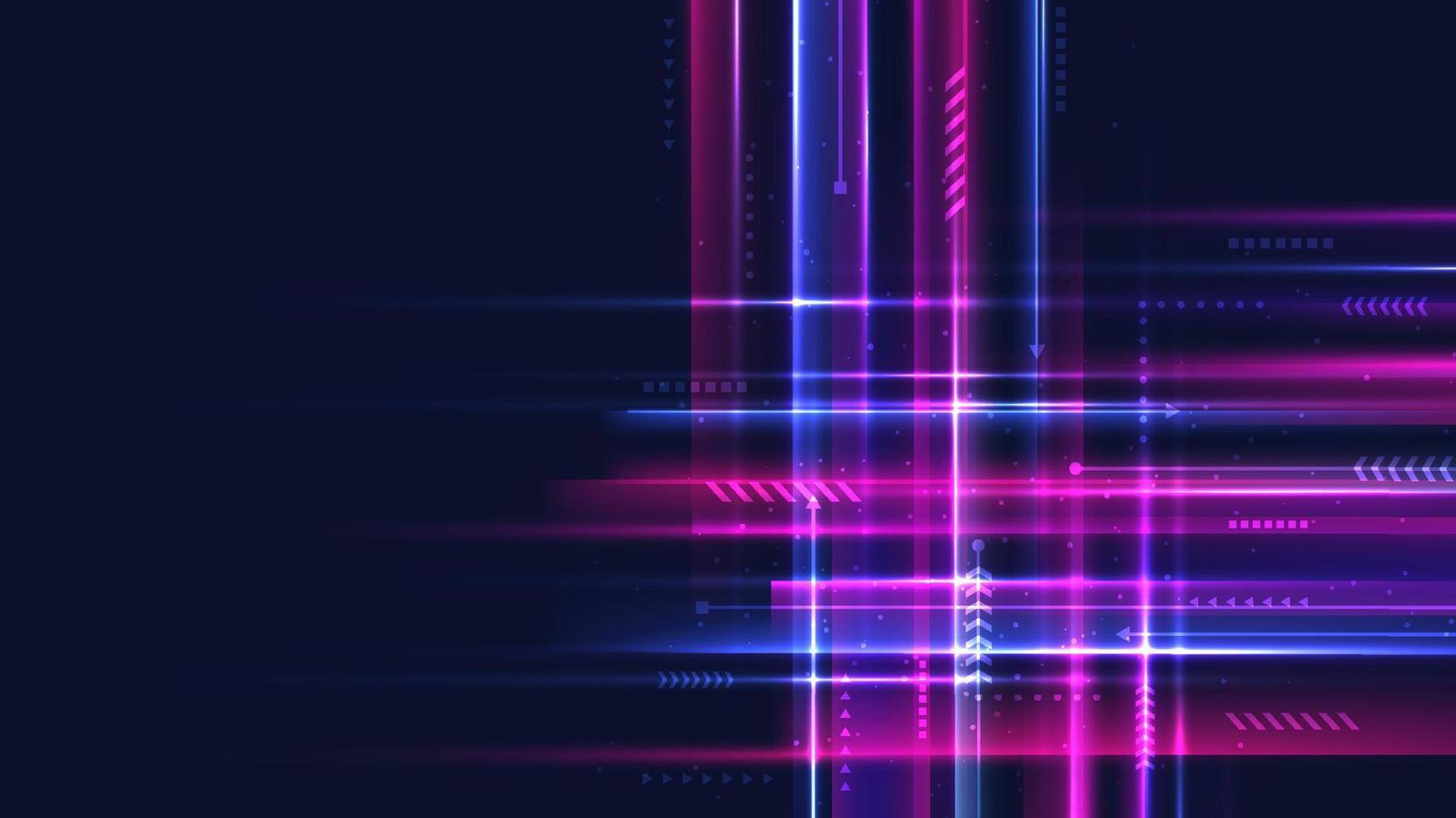 Abstract technology digital futuristic concept  blue and pink neon colors lighting effect motion decoration geometric shapes elements on dark background vector