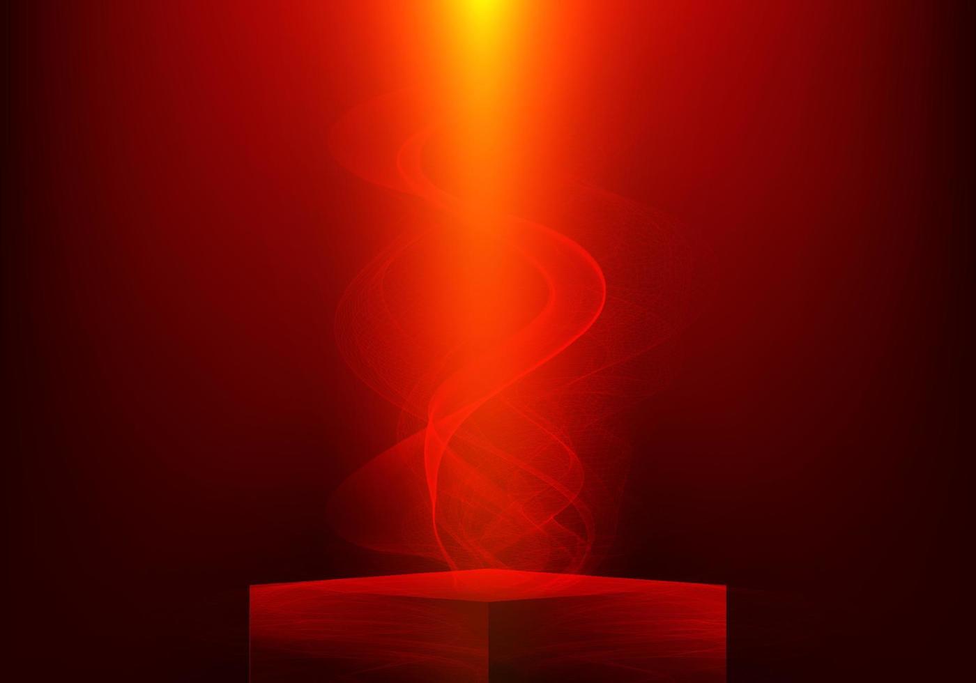 3D empty red podium cube shape with smoky and spotlight vector