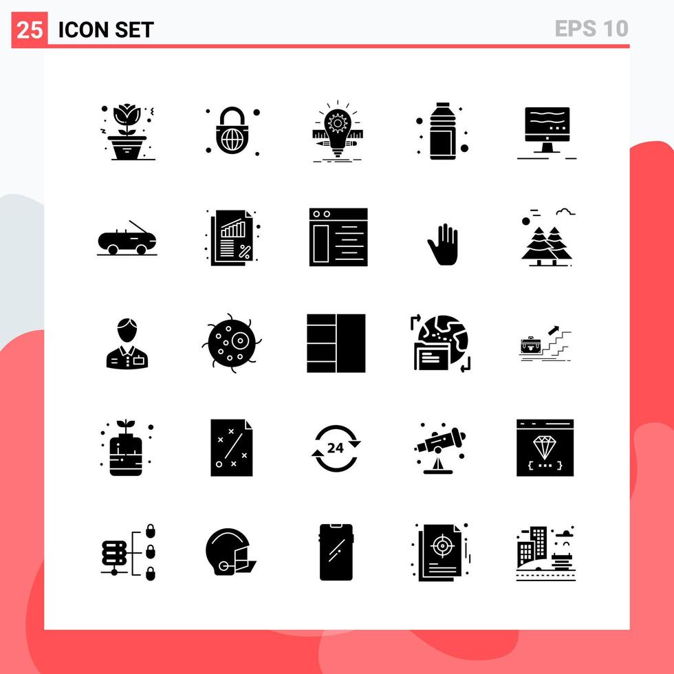 colección de 25 iconos vectoriales en estilo sólido símbolos de glifos modernos para web y móvil signo de icono sólido aislado en fondo blanco 25 iconos vector